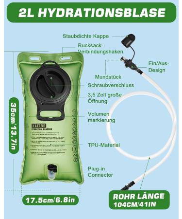 Zacro 2L Hydration Bladder & Water Bag - Antimicrobial BPA-Free Portable Drinking Bag for Hiking Camping Running Cycling | Green - Buy Online on GoSupps.com