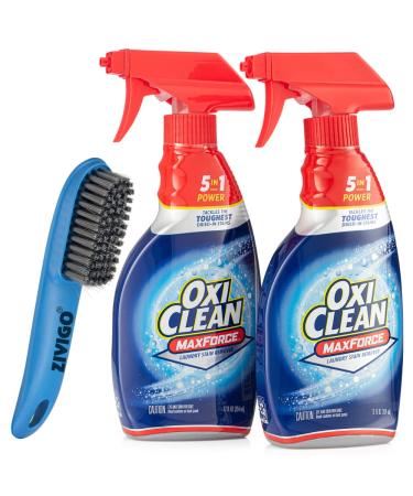 2 Oxi, Clean Max Force, Laundry Stain Remover Spray 12 Ounce, Bundled with ZIVIGO Laundry Stain Brush for Scrubbing Out Tough Stains, (Compatible with Oxiclean)