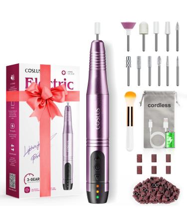 COSLUS Nail Drill Cordless Portable Electric Nail Files with 45 Kits Manicure and Pedicure Set Professional E File for Acrylic Gel Nails Cuticles Hard Skin Adjustable Speed Rechargeable Purple
