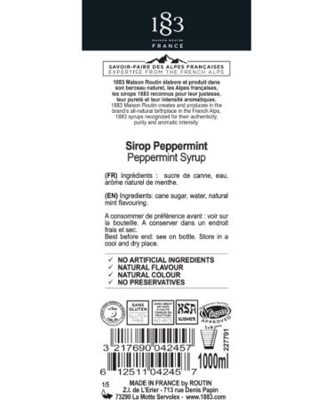 1883 Maison Routin Premium Peppermint Syrup 1L Bottle - Ideal for Cocktails, Mocktails, Coffee, Tea, Hot Chocolate & Desserts - Buy Online on GoSupps.com