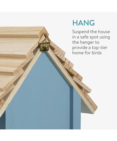 Navaris Wooden Bird House - Garden Nesting Box for Small Birds - Pine Wood Birdhouse - Real Wood Nester Cabin for Robins Blue Tits Sparrows - Blue - Buy Online on GoSupps.com