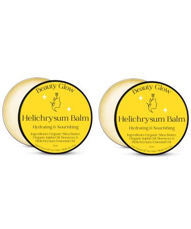 Beauty Glow 2-Pack Organic Helichrysum Balm - 2 oz Helichrysum Italicum Shea Butter Beeswax Jojoba Oil Ultra-Moisturizing Skin Healing Full Body Hydration Face & Body Balm