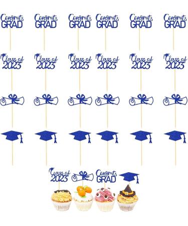JINGLING Graduation Cake Toppers 24 Piece Graduation Cupcake Toppers Glitter Class of 2023 Graduation Caps Cupcake Picks for Party Cake Decorations Blue - Buy Online on GoSupps.com