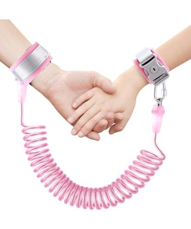 SITREMEN Anti Lost Wrist Link for Toddlers 360 Rotate Toddler Wrist Reins with Security Lock and Safety ID Wristband Kid Wrist Leash Strap with Elastic Wire Rope for Children Walking Travle Pink
