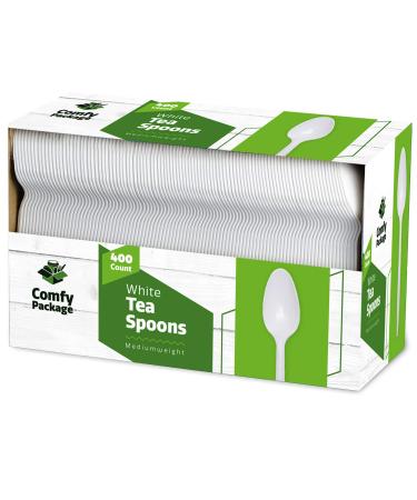 400 Light-Weight White Disposable Plastic Teaspoons