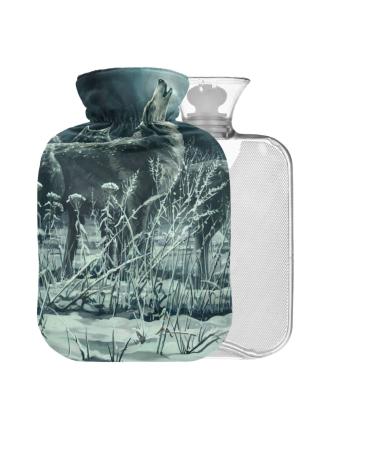 Wolves Howls Moon Hot Water Bottle with Lid 1L Small Hot Water Bag for Pain Relief Hot and Cold Compress BPA Free