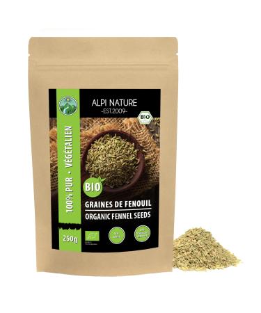 Organic Whole Fennel Seeds (250g), Certified Organic Raw Fennel Quality, Gluten Free, Lactose Free, Lab Tested, Vegan