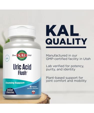 KAL Uric Acid Flush Joint Health Supplement with Tart Cherry Extract Celery Seed and Turmeric Extract Joint Comfort and Mobility Support Lab Verified 60-Day Guarantee 30 Servings 60 VegCaps - Buy Online on GoSupps.com