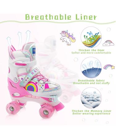 RATIKY Kids Roller Skates | Adjustable for Boys Ages 6-12 | 8 Light Up Glow Wheels | Outdoor Roller Skates for Girls | Pink Small Size - Buy Online on GoSupps.com