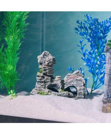 2PCS Aquarium Rock Cave Decoration with Green Grass | Resin Fish & Shrimp Hiding Accessories | Mountain View 11x9x11cm & 10x5.5x10cm - Buy Online on GoSupps.com