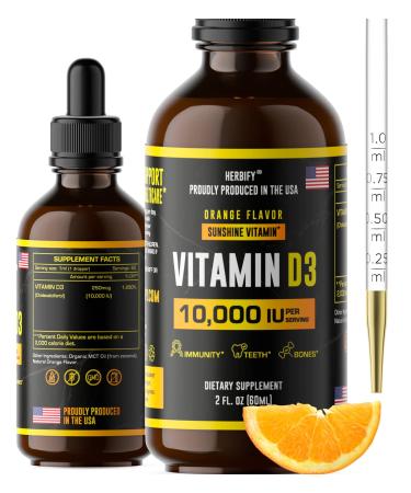 Vitamin D3 - Vitamin D3 10000 IU - Made in USA Liquid Vitamin D - Bone Strength and Immune Support Supplement - Vitamin D Drops - Sunshine Replacement - D3 Vitamin Bone and Teeth Supplement - 2 Oz