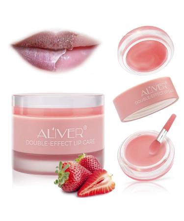 Lip Scrub, Lip Mask and Lip Exfoliator with Double Effect, Lip Sleeping Mask, Repair Lip Mask for Dry, Cracked Lips, Collagen Booster Sleeping Lip Mask Repair Treatment to Restore, Lip Moisturizer for Lip Treatment Care, Lip Repair Balm (Strawberry)