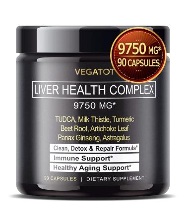 VEGATOT Liver Health Complex Formula 9 750MG **USA Made and Tested** High Potency with TUDCA  Milk Thistle  Beet Root  Artichoke Leaf  Panax Ginseng  Astragalus  Tumeric - Clean & Detox Formula 90 Count (pack of 1)