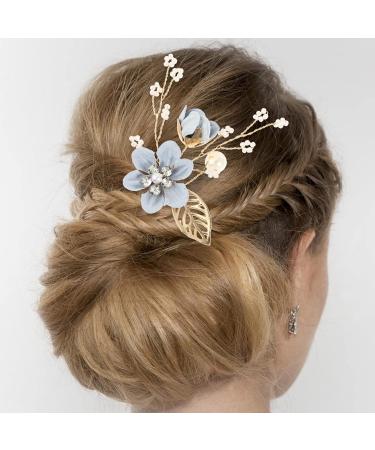 Toyvian Wedding Hair Comb - Pearl Crystal Bride Hair Accessories - Bridal Hair Clip with U-Shaped Design - Blue - Buy Online on GoSupps.com