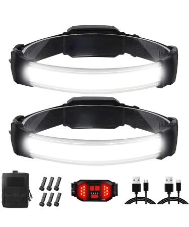 LED Headlamp 2 Pack,Super Bright 1500Lumen 6 Modes USB Rechargeable Headlamp with Tail Red Light(Individual Control),Wide Beam Illumination Waterproof for Outdoor Running Hunting Camping Gear(Black)
