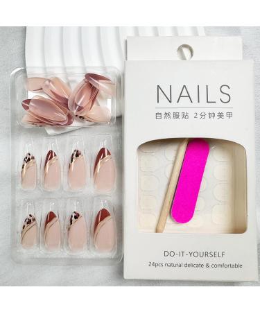 Short French Press Nails - Leopard Print False Nails with Gold Line | Luxury Stiletto Acrylics | 24 Pcs Reusable Stick-On Nails for Women - Buy Online on GoSupps.com