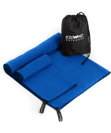 Quick Dry Microfiber Travel Towel 2 Pack - Lightweight & Fast Drying Towels for Gym, Swim, Camping, Beach & Sports - Blue - Buy Online on GoSupps.com