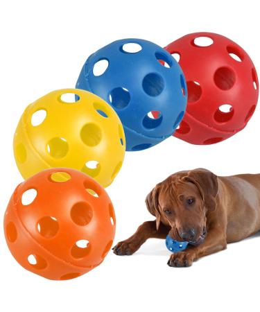 ASAB 4 Pack Large Hollow Plastic Coloured Air Flow Pet Play Balls Dog Cat Puppy Toy Red Yellow Blue Orange Set