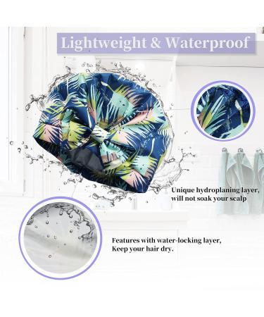 Reusable Waterproof Shower Cap for Long Hair - Green Leaves Design | Adjustable and Washable Bath Hair Cap - Buy Online on GoSupps.com