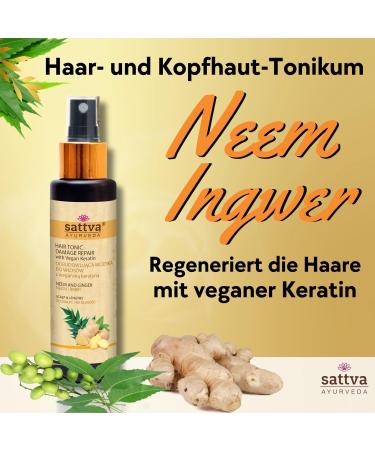 SATTVA Vegan Keratin Hair Tonic Repair & Volume Natural Scalp Tonic for Dry & Itchy Scalp Alcohol Free Dermatologically Tested (Neem) - Buy Online on GoSupps.com