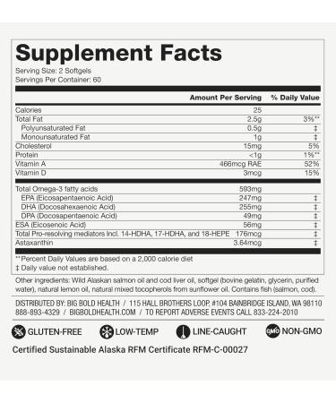 Big Bold Health Omega-3 Rejuvenate Fish Oil Supplement - Lemon - 120 Softgels - Buy Online on GoSupps.com