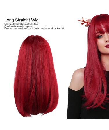 Buy Long Red Straight Wig with Bangs - Heat-Resistant 52cm Fiber Hair for Women | International Shipping - Buy Online on GoSupps.com