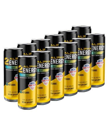 Make Ready Nutrition - 2Alpha Energy Blast - 150mg Caffeine Alpha-GPC L-Theanine Red Korean Ginseng Zero Sugar Low Carb - 12 fl oz (12 Pack)