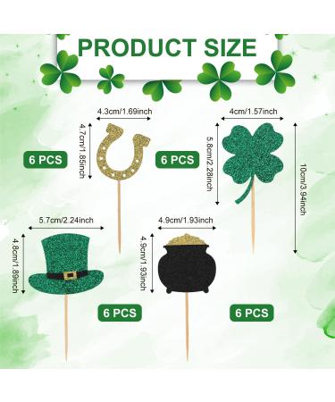 24pcs St. Patrick's Day Cupcake Toppers 4 Styles Shinning Horseshoe Hat 4-Leaf Clover St. Patrick's Day Cake Decorations Food Picks Shamrock Cupcake Toppers for Irish Birthday Party - Buy Online on GoSupps.com