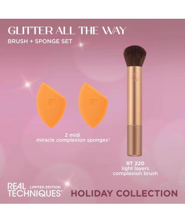 Real Techniques Glitter All The Way Brush & Sponge Set - Limited Edition Makeup Tools for Blending & Contouring | Latex-Free Holiday Gift - Buy Online on GoSupps.com