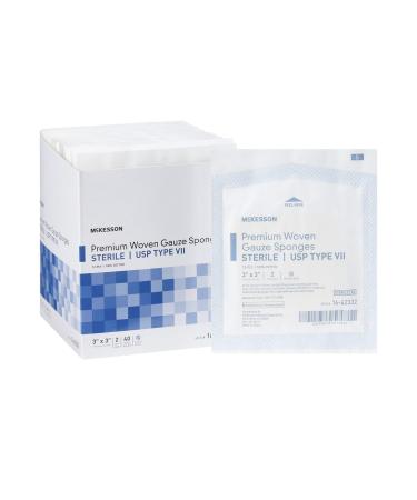 McKesson Premium Woven Gauze Sponges Sterile 12-Ply USP Type VII 100% Cotton 3 in x 3 in 2 Per Pack 40 Packs 80 Total 3 X 3 Inch ( 80 Count )