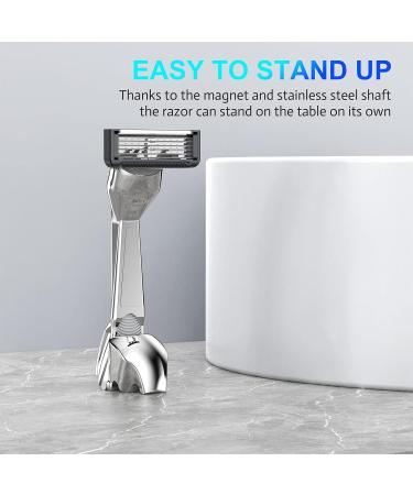 Premium Men's Travel Razor with Foldable Magnetic Handle & Stand | 2 Blade Refills Included - Buy Online on GoSupps.com