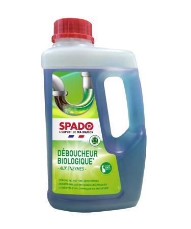 SPADO - Organic drain cleaner - Unblocks cleans and deodorises - Removes clogs dirt and odours - Compatible with septic tanks and grease trays - No soda or acid - 1L - Made in France