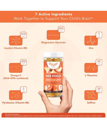 GOJOY NATURALS Kids Focus Gummies - 7-in-1 Focus & Attention Supplement for Kids & Teens w/Saffron Extract Magnesium Glycinate L-Theanine Inositol & More - Vegan Gluten & Sugar-Free Non-GMO - Buy Online on GoSupps.com