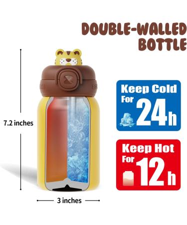 Zoyzoii 450ml Children's Stainless Steel Drinking Bottle with Straw & Bag - Thermos for Kindergarten - Yellow - Buy Online on GoSupps.com