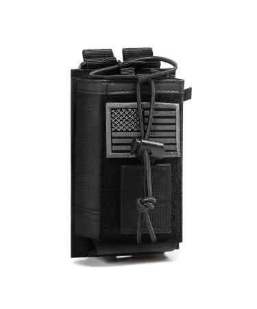 Tactical Radio Holder Radio Case Molle Radio Holster Military Heavy Duty Radios Pouch Bag for Two Ways Walkie Talkies Adjustable Storage with 1 Pack Patch(Dark Flag) with Dark Flag Patch