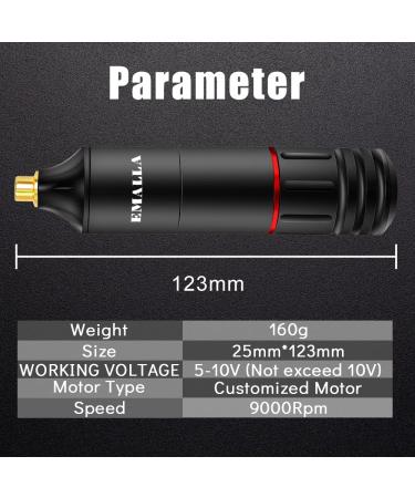 EMALLA Tattoo Pen Machine 9000rpm - Professional RCA Jack Tattoo Machine for Cartridge Needles | Ideal Tattoo Supply for Artists and Beginners - Buy Online on GoSupps.com