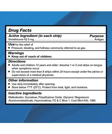 Anti Gas Relief Strips - 100 Mint Flavor Dissolvable Strips | Fast Bloating & Gas Relief for Adults & Women | Simethicone Formula - Buy Online on GoSupps.com