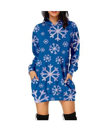 Women's fashion Christmas costume cartoon pulli dress sexy party dress dress with bag christmas oversize long -sleeved blouse dresses Christmas dresses elegant mini dress blue l