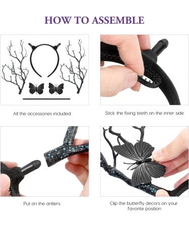 Lurrose Christmas Branch Antler Headband Butterfly Forest Animal Hair Band Reindeer Branch Hair Bands for Xmas Party Photo Props Black - Buy Online on GoSupps.com