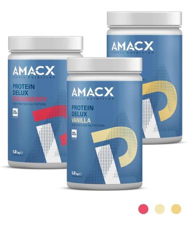 AMACX Protein Delux 1kg Protein Shake avec Whey Protein Isolate Proteine Powder Nutrition Sportive Poudre de Prot ine pour le D veloppement Musculaire et la R cup ration Fraise Fraise 1Kg - Buy Online on GoSupps.com