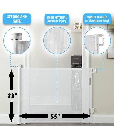 Cumbor Retractable Baby Gate for Stairs & Pets | 33 Tall Safety Gate for Kids | Indoor/Outdoor Mesh Dog Gate (White) - Buy Online on GoSupps.com
