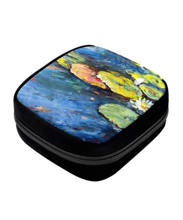 GIAPB Period Bag Sanitary Napkin Storage Bag Pad Holder for Period Makeup Pouch Lotus Oil Painting Color3167