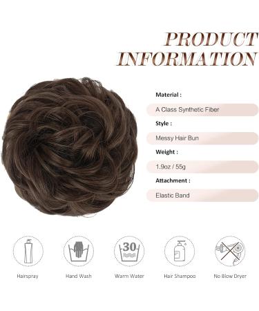FESHFEN Medium Chestnut Brown Messy Bun Hair Scrunchie | Synthetic Curly Wavy Updo Hairpiece for Women and Girls - Buy Online on GoSupps.com
