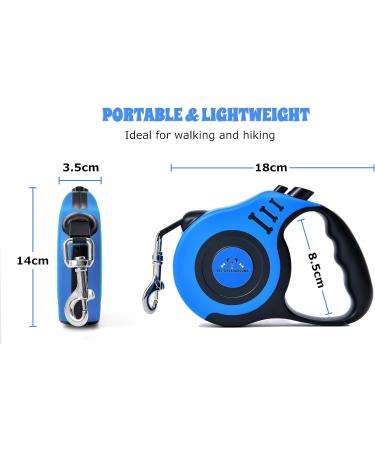 Pets Playground Retractable Dog Lead | Glow in the Dark Reflective Puppy Leash | Long Strong Heavy Duty Blue Lead - 5M - Buy Online on GoSupps.com