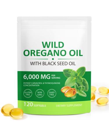 Organic Oil of Oregano Capsules with Black Seed Oil 6000mg Oregano Oil & 200mg Black Seed Oil per Serving Immune Support Non-GMO Gluten Free 120 Softgels 120 Count (Pack of 1)