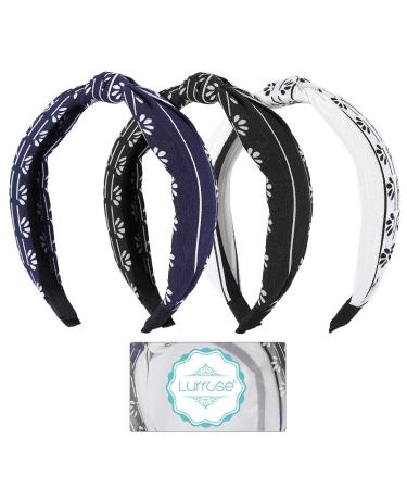 Shop Lurrose Handmade Fabric Hair Bands - 3 Piece Set | Women s Wide Knot Hair Accessories in White Blue Black - Buy Online on GoSupps.com