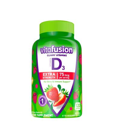 VitaFusion Extra Strength D3 Bone & Immune Support Natural Strawberry Flavor 75 mcg 120 Gummies