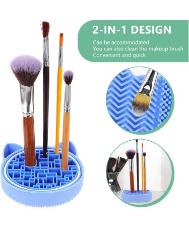 Lurrose Cat Shape Silicone Makeup Brush Cleaning Mat - 2 in 1 Brush Cleaner & Dryer Tray - Portable Cosmetic Scrubber Pad for Home & Travel (Blue - Buy Online on GoSupps.com