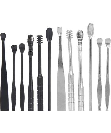 Stainless Steel Earwax Remover Kit - Ear Spoon Scoop & Cleaning Tool (Black Silver) - Buy Online on GoSupps.com