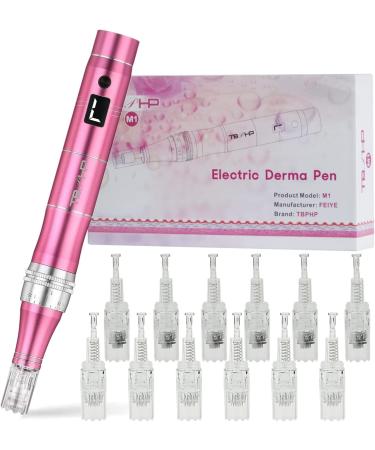 TBPHP Dermapen M1 Upgraded Electric Wireless Beauty Pen LCD Screen with 12 Replacement Cartridges - Pink